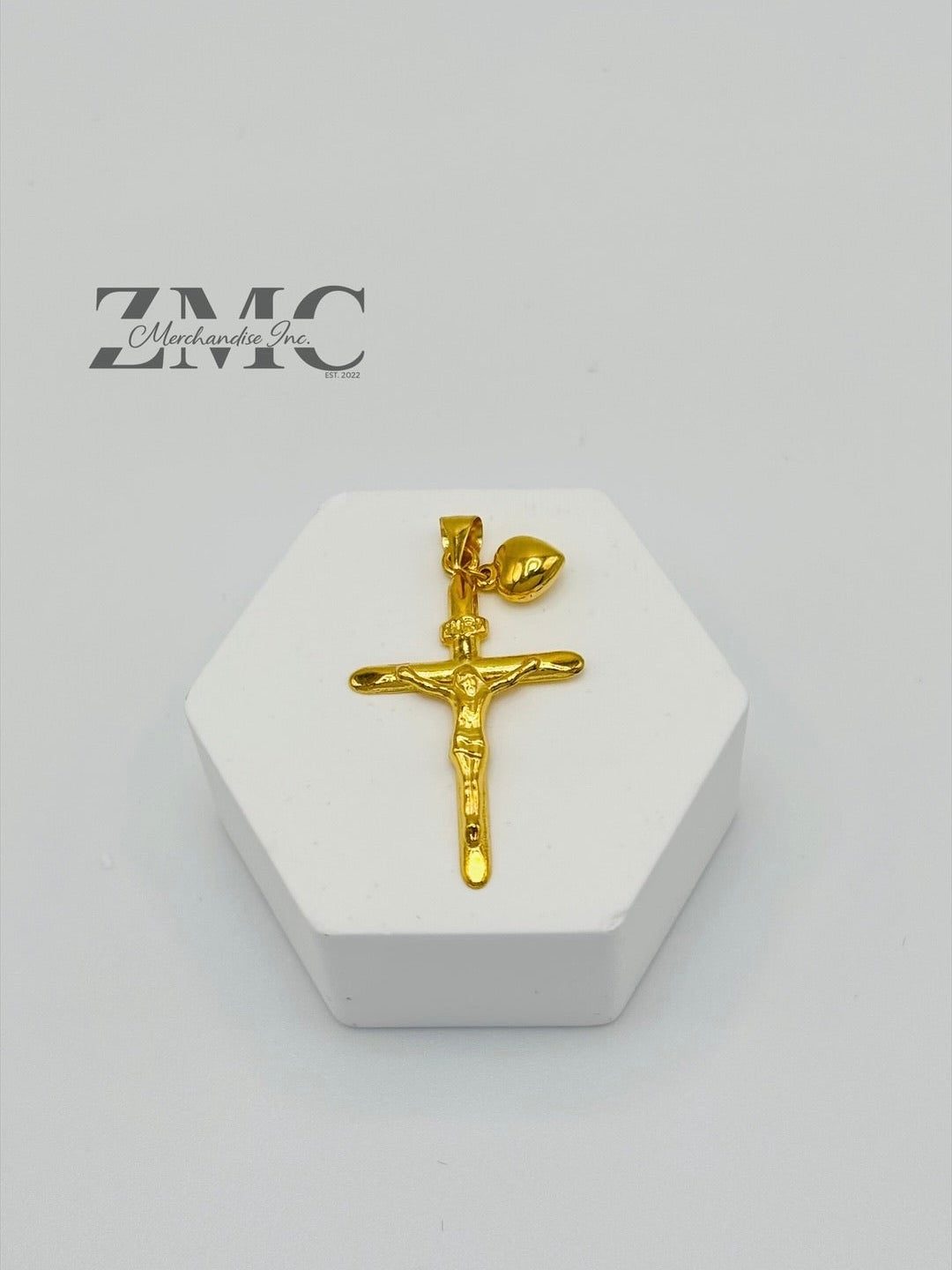 18K Gold Cross Heart Pendant
