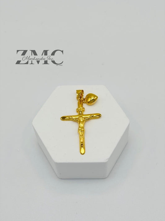 18K Gold Cross Heart Pendant