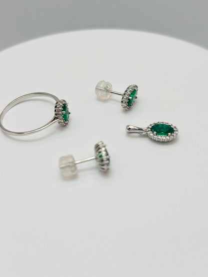 K18 Japan Earrings, Ring, and Pendant Zircon Green Stone Set