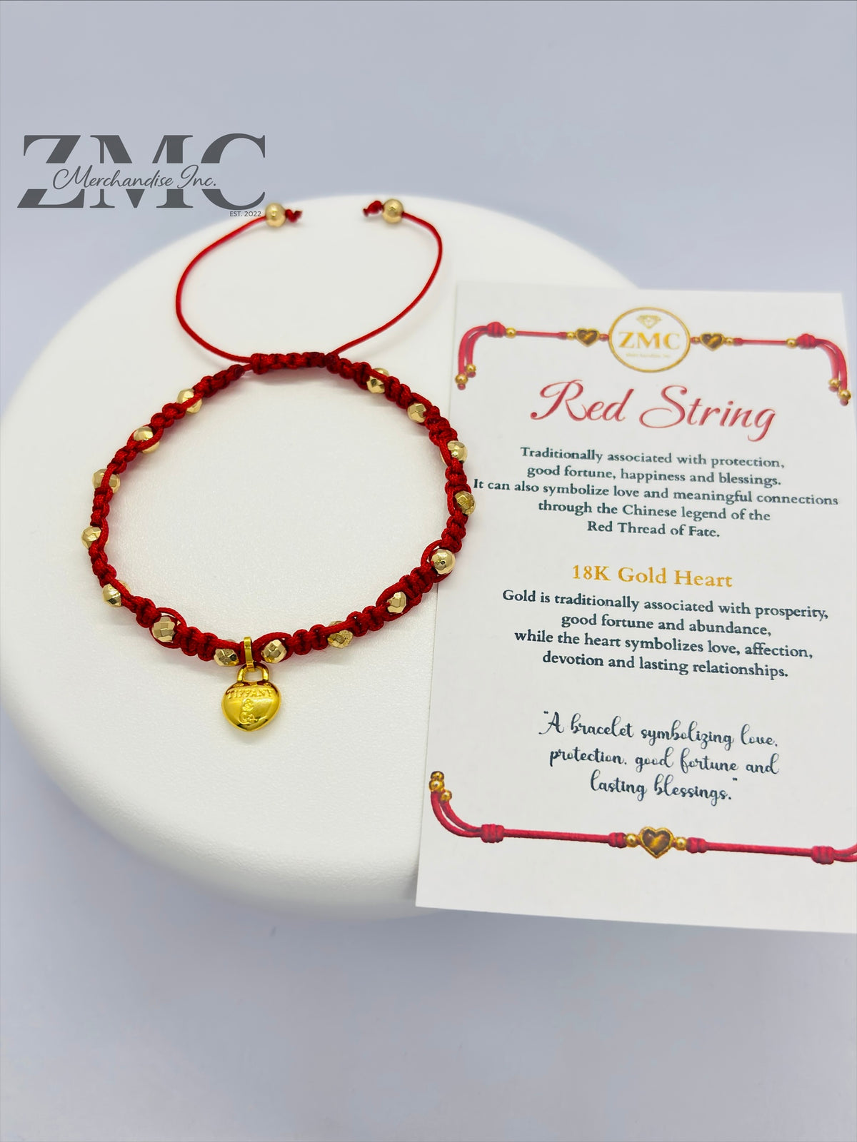 18K Gold Red Heart Small String Bracelet