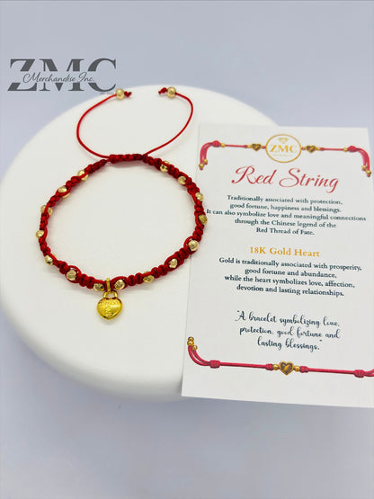 18K Gold Red Heart Small String Bracelet