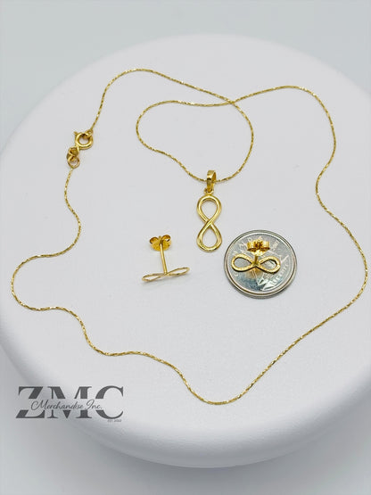 18K Gold Infinity Earrings and Necklace Set