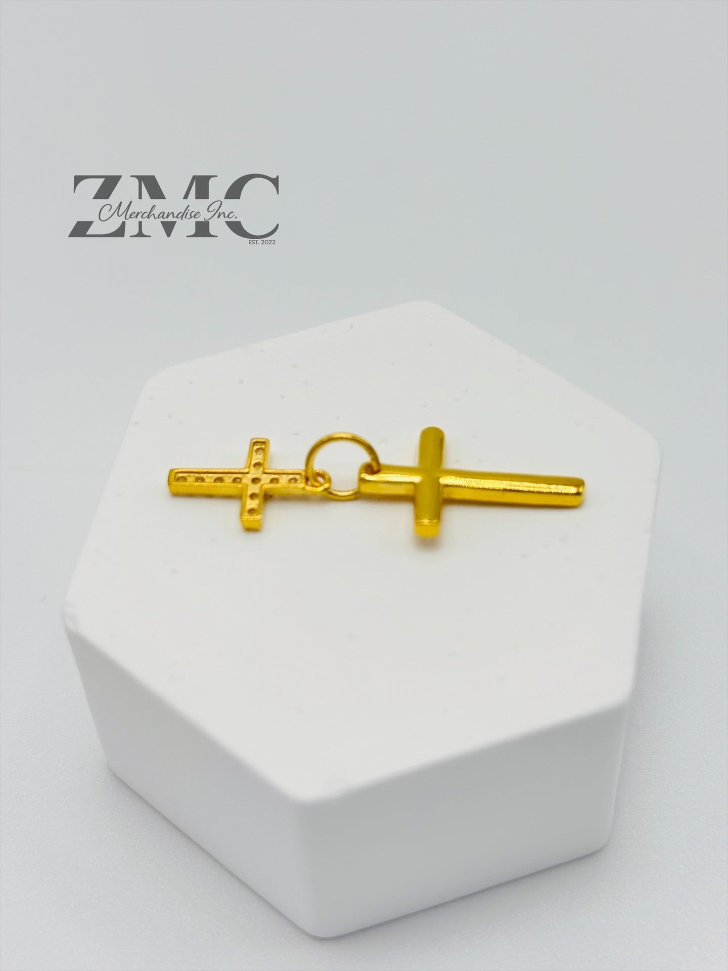 18K Gold Double Cross Pendant