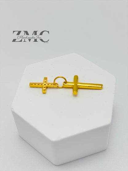 18K Gold Double Cross Pendant