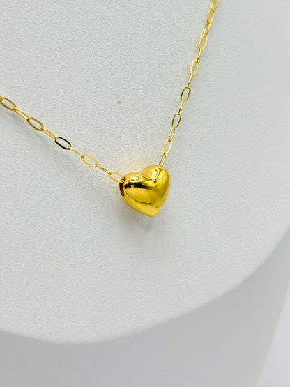 18K Gold Small Link Paperclip  Heart Necklace