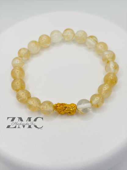 18K Gold  Lucky Piyao/ Pi Xiu Pale Citrine Stone  ( Hollow Empty Inside) Small