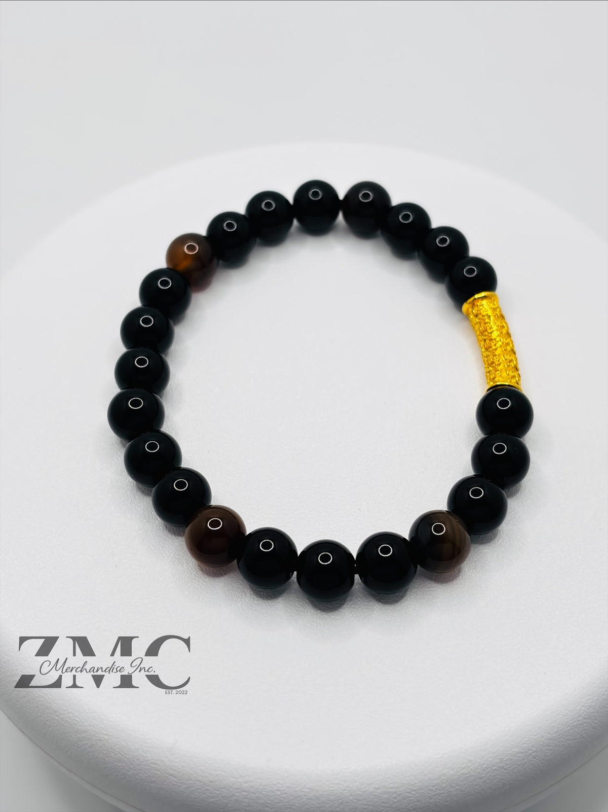 18K Gold  Lucky Baifu Tube Onyx, Agate Stone  ( Hollow Empty Inside)