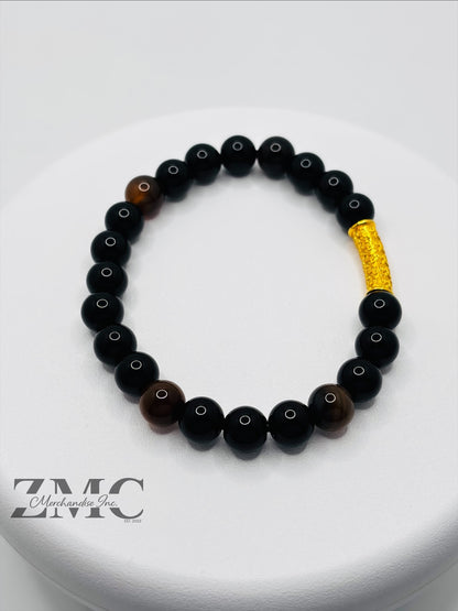 18K Gold  Lucky Baifu Tube Onyx, Agate Stone  ( Hollow Empty Inside)