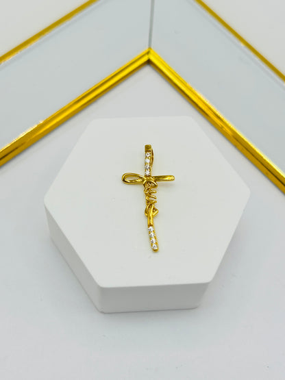 18K Gold Jesus Cross Pendant Stone