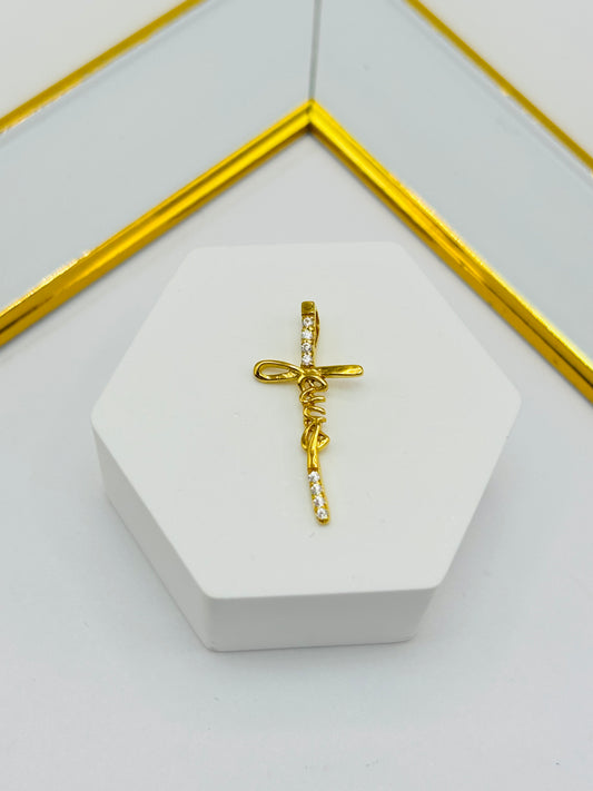 18K Gold Jesus Cross Pendant Stone