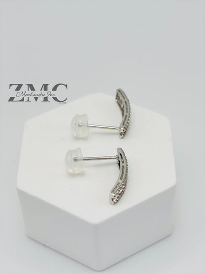18K White Gold Baguette Half Loop Stud Earrings 0.34 carat Natural Diamond