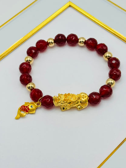 18K Gold  Lucky Piyao/ Pi Xiu Bracelet Red Koi ( Hollow Empty Inside) Extra Large Size