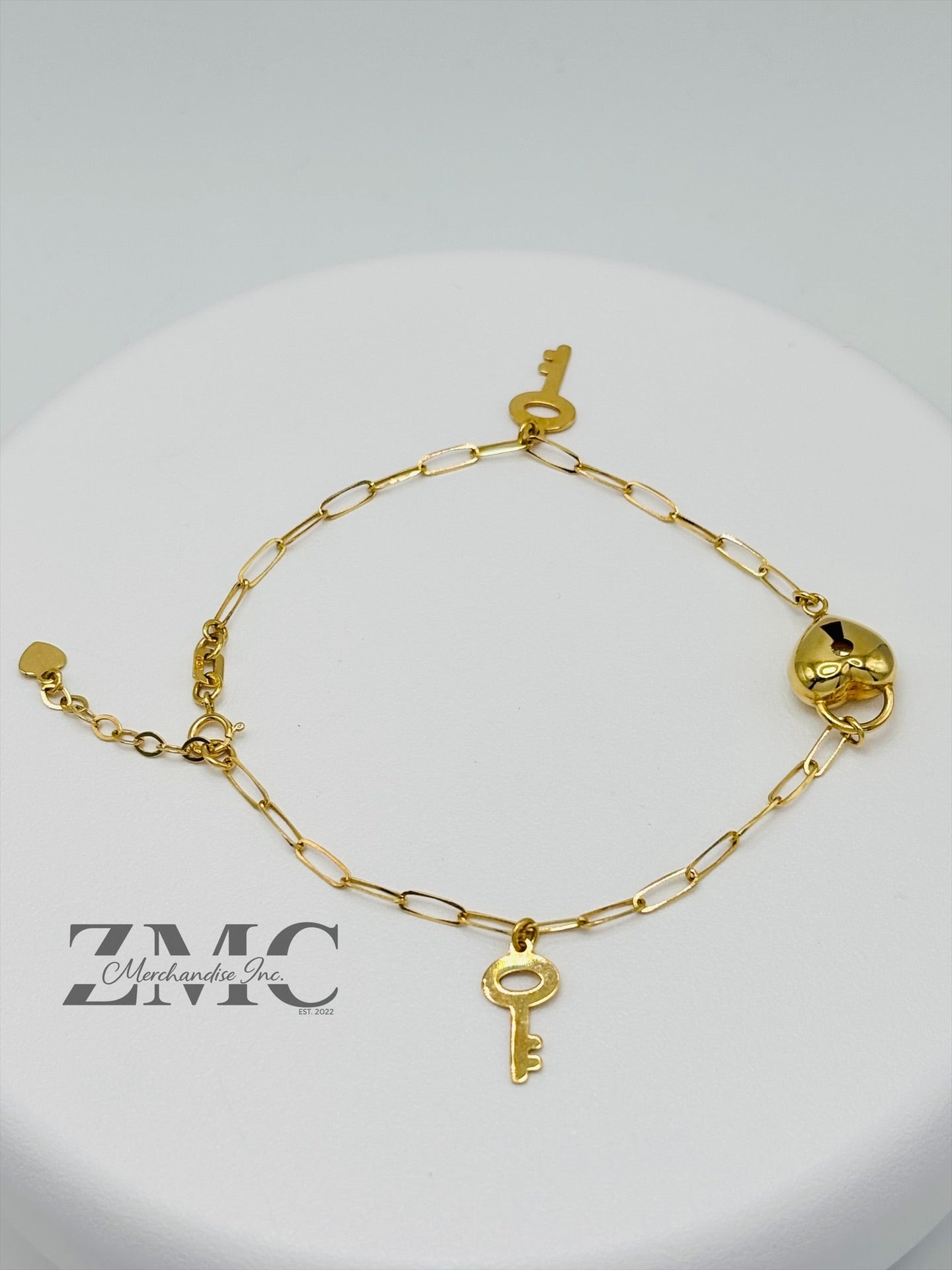18K Gold Heart and Key Bracelet