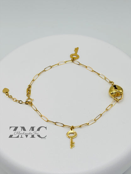 18K Gold Heart and Key Bracelet