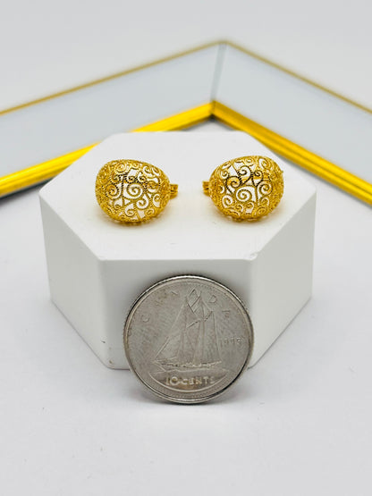 18K Gold Basket Huggies Loop Earrings