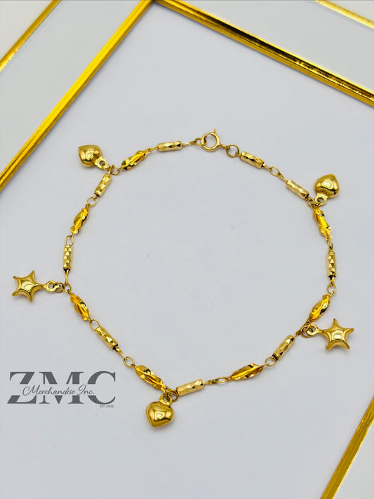 18K Gold Heart and Star Bracelet