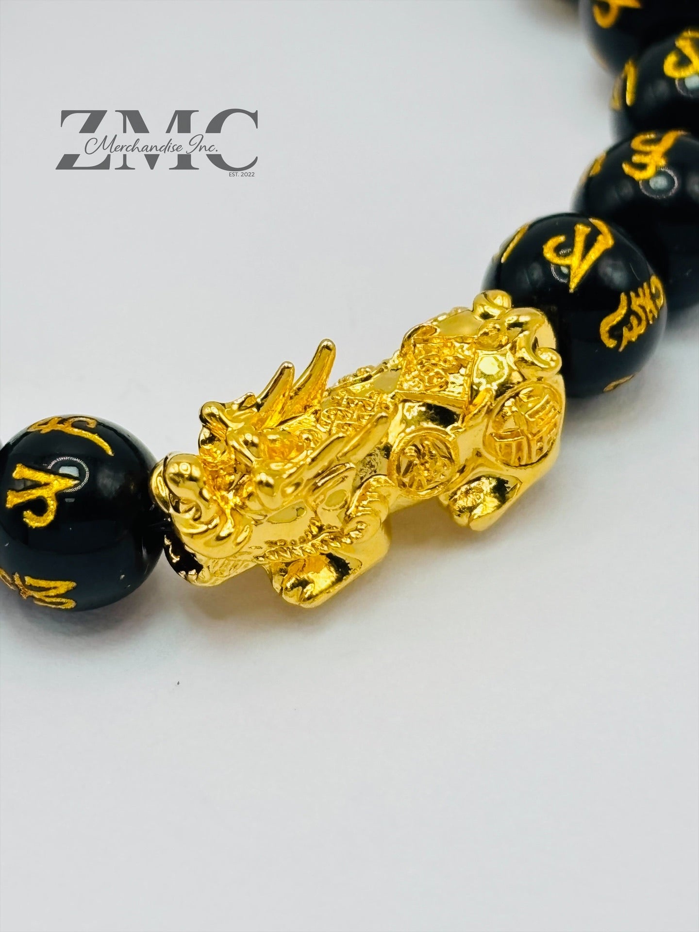 18K Gold Lucky Piyao/ Pi Xiu  Bracelet Black Mantra ( Hollow Empty Inside) Large