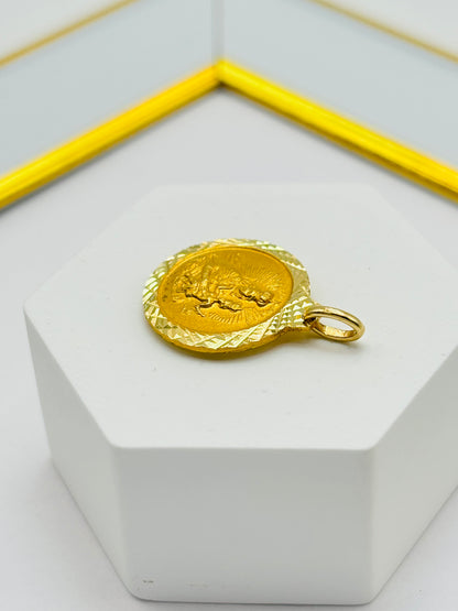 18K Gold Back to Back Religious Pendant