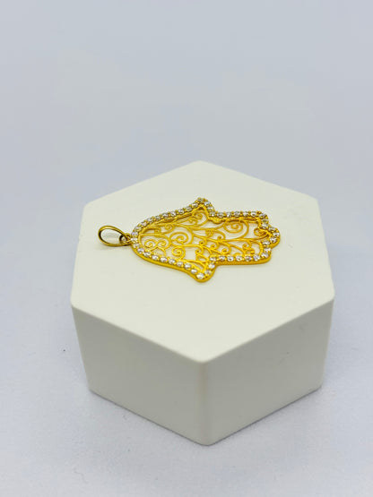 18K Gold Hamsa Moissanite Diamond Pendant