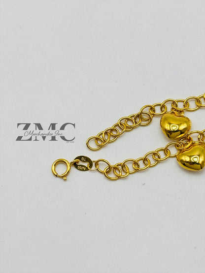 18K Gold Heart Charm Bracelet