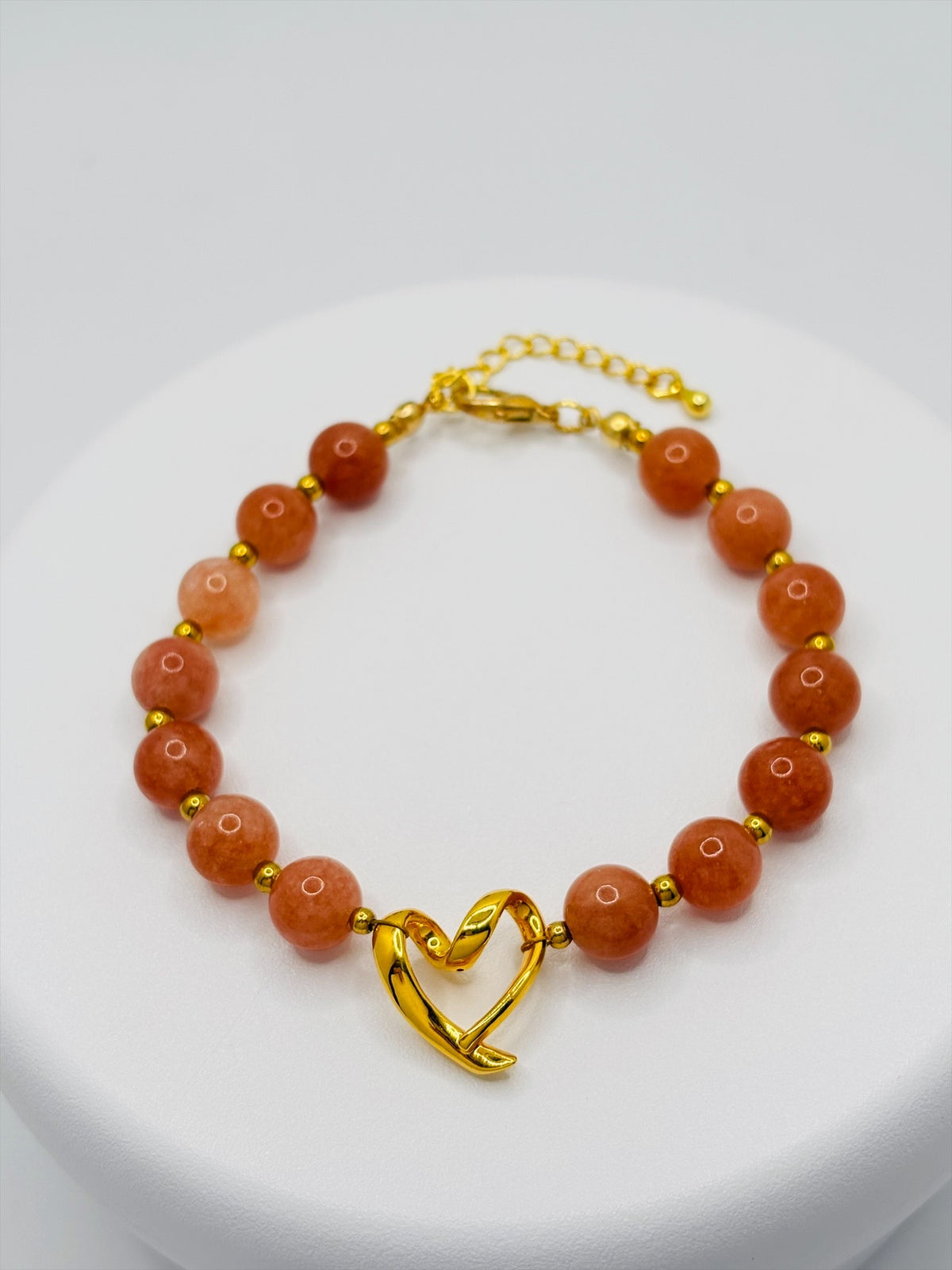 18K Gold Open Heart Sunstone Bracelet (Electroform Heart)