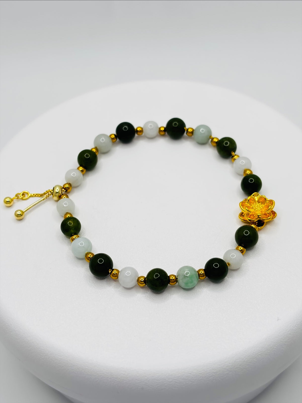 18K Gold Lucky Lotus Jade Bracelet ( Hollow Empty Inside)