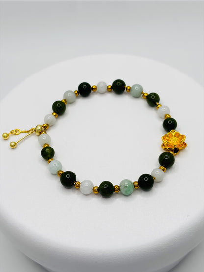 18K Gold Lucky Lotus Jade Bracelet ( Hollow Empty Inside)
