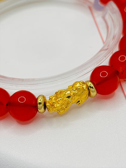 18K Gold Lucky Piyao/ Pi Xiu Red Agate Bracelet ( Hollow Empty Inside) SMALL PIYAO