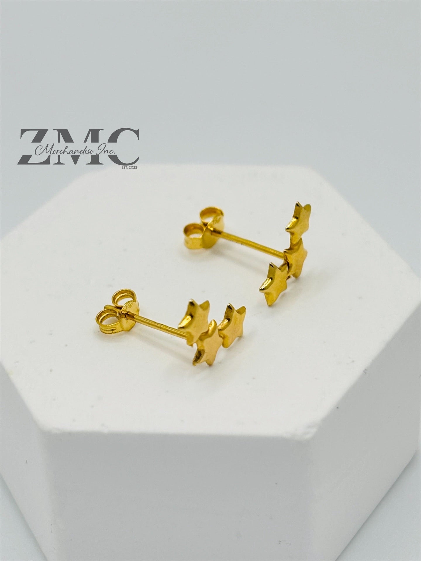 18K Gold 3 Star Earrings
