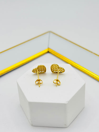 18K Gold Heart Basket Earrings