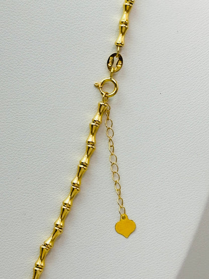 18K Gold Bamboo with Heart Pendant Necklace Set