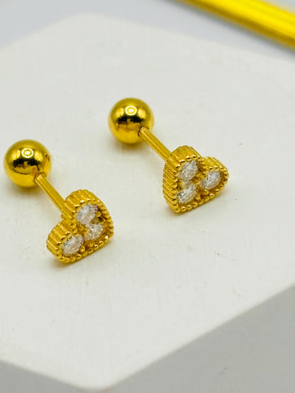 18K Gold Moissanite Diamond Heart Screw Earrings