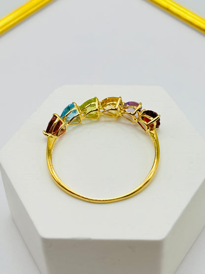 18K Gold Natural Multicolor Stone Lucky Ring