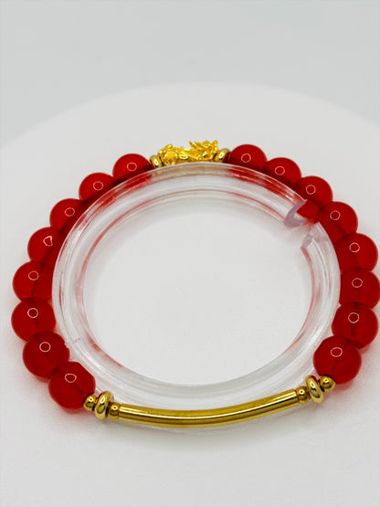 18K Gold Lucky Piyao/ Pi Xiu Red Agate Bracelet ( Hollow Empty Inside) SMALL PIYAO