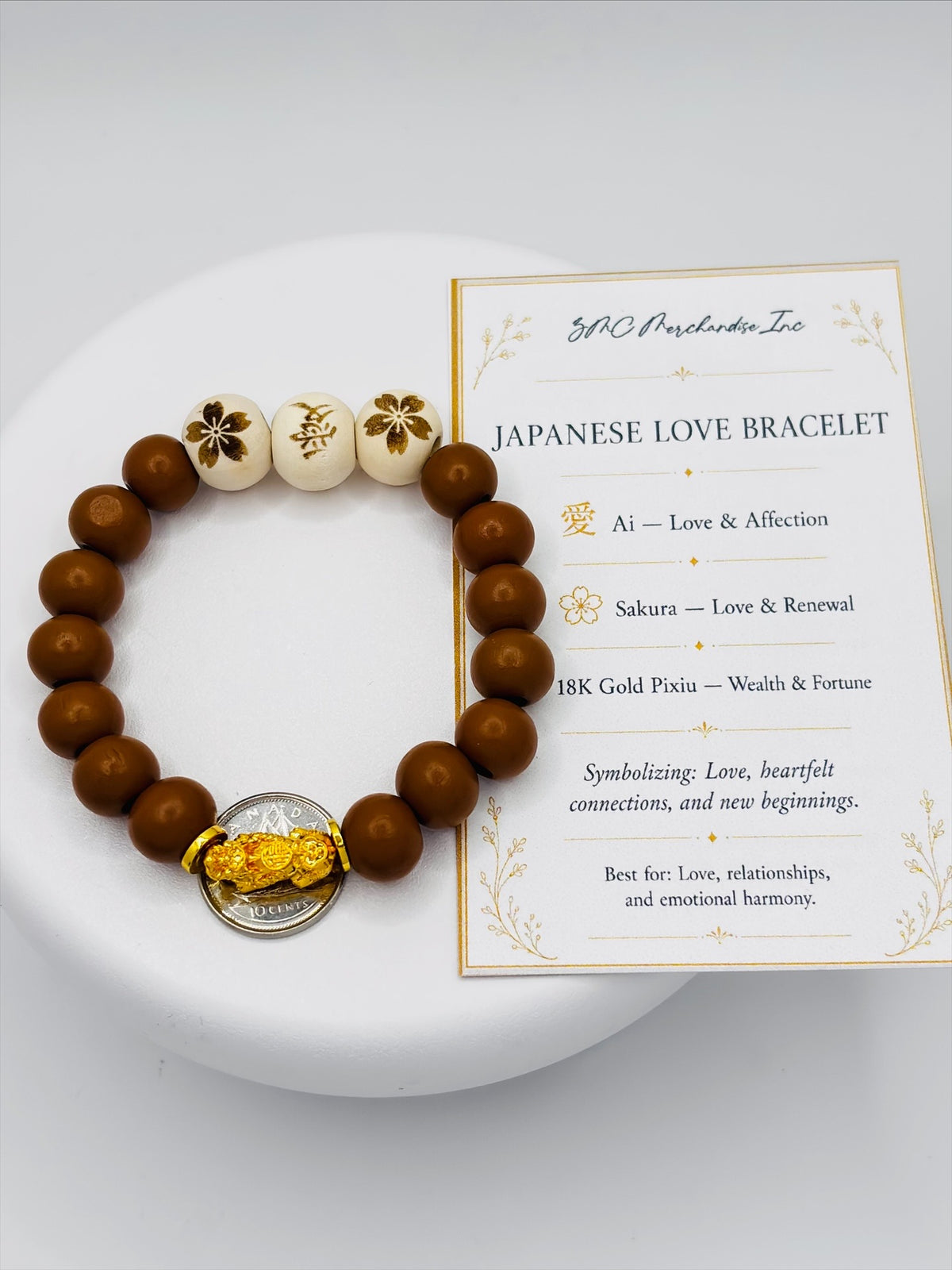 18K Gold Piyao/ Pi Xiu Love Wooden Beads Bracelet (Hollow Empty Inside) – MEDIUM PIYAO