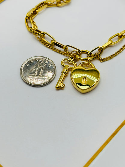 K18 Japan Gold Double Bracelet with Hearth & key Charm Bracelet