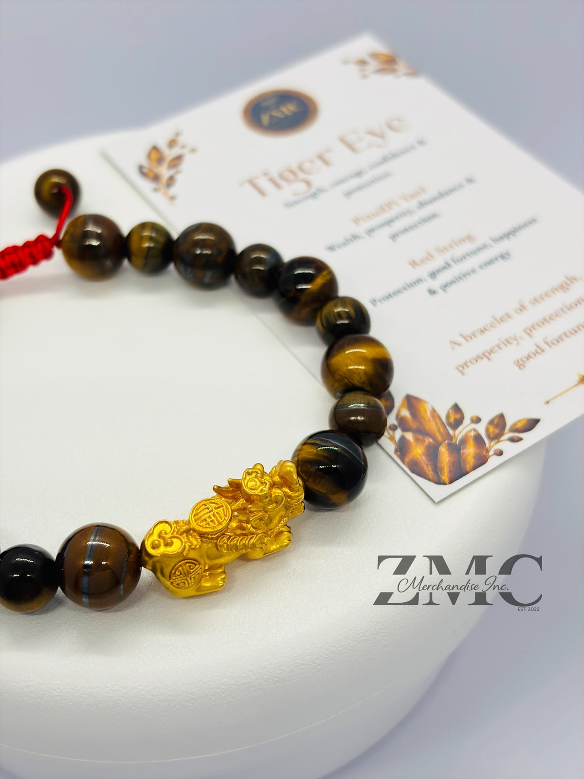 18K Gold Lucky Piyao/ Pi Xiu  Bracelet Tiger Eye Dragon Stone( Hollow Empty Inside) Extra Large Matte