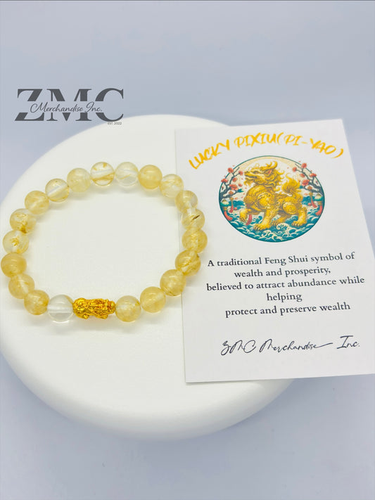 18K Gold  Lucky Piyao/ Pi Xiu Pale Citrine Stone  ( Hollow Empty Inside) Small