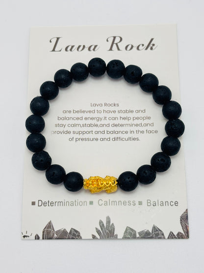 18K Gold Lucky Piyao/ Pi Xiu Lava Rock Stone ( Hollow Empty Inside) Medium Size