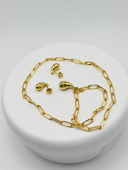 18K Gold Teardrop Earrings and Necklace Set