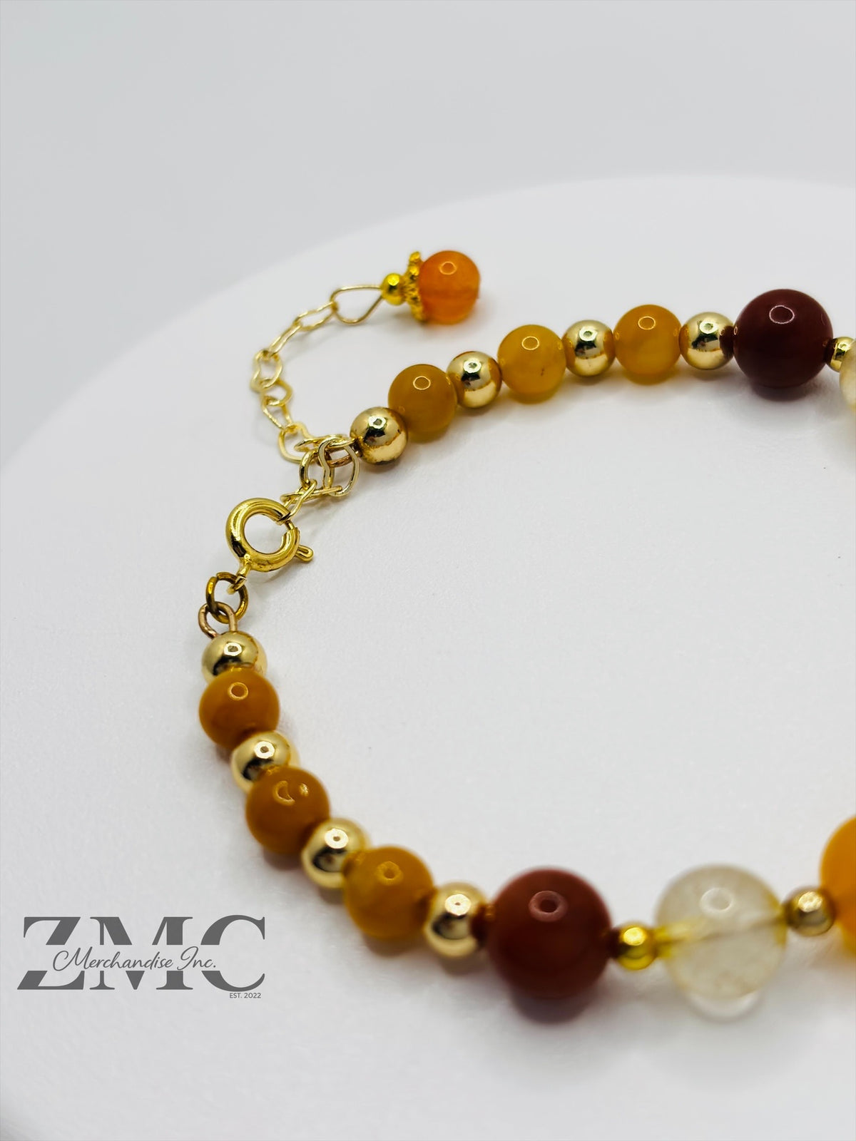 18K Gold Lucky Koi Fish Bracelet Agate, Citrine, Carnelian Stone ( Hollow Empty Inside)