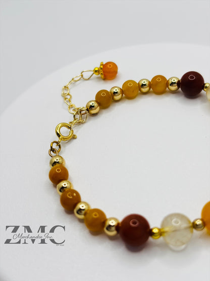 18K Gold Lucky Koi Fish Bracelet Agate, Citrine, Carnelian Stone ( Hollow Empty Inside)