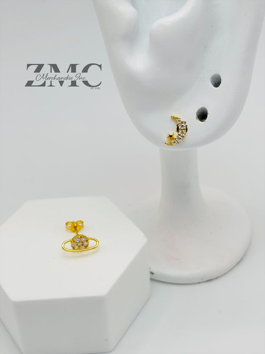 18K Gold Moon Moissanite Diamond Earrings