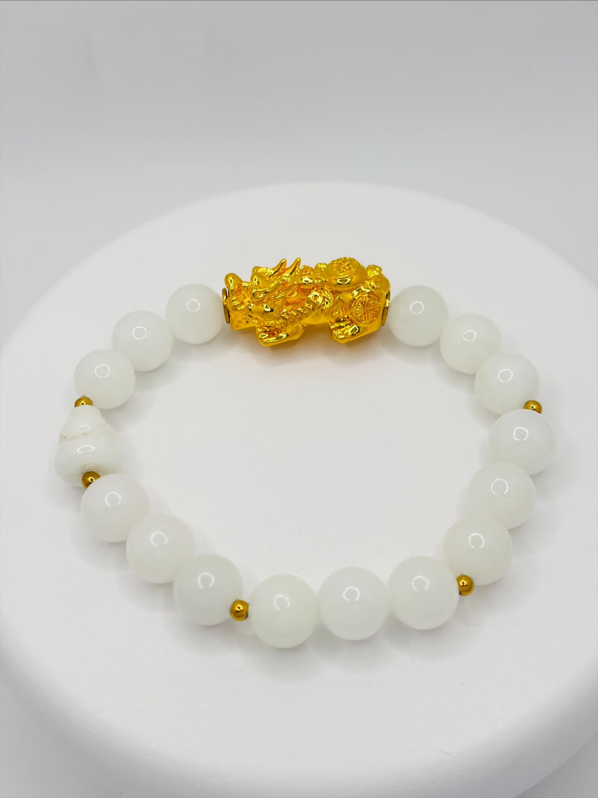 18K Gold Lucky Piyao/ Pi Xiu Bottle Gourd White Jade Bracelet( Hollow Empty Inside) XXL PIYAO