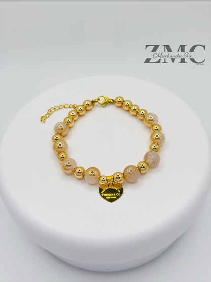 18K Gold Champagne Gold Color Cracked Agate Bracelet