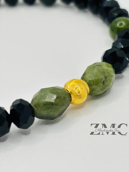 18K Gold Cats Eye Ball with Jade Stone