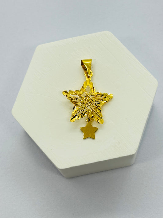 18K Gold Double Star Pendant