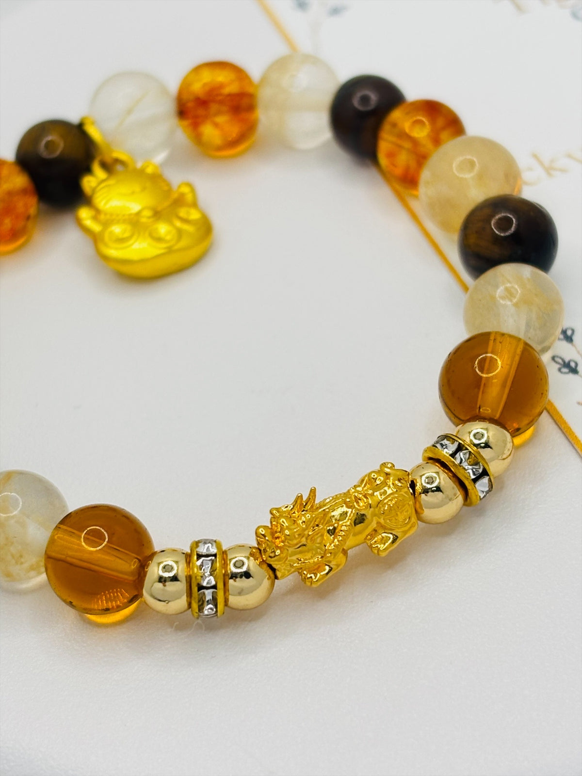 18K Gold Lucky Piyao/ Pi Xiu Citrine, Tiger Eye Bracelet ( Hollow Empty Inside) SMALL PIYAO