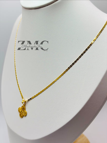 18K Gold Diamond Cut Clover Necklace