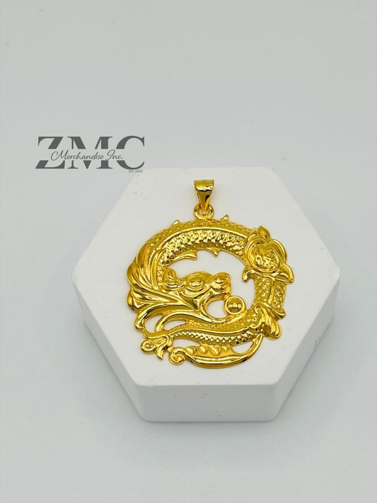18K Gold Circle Dragon Pendant